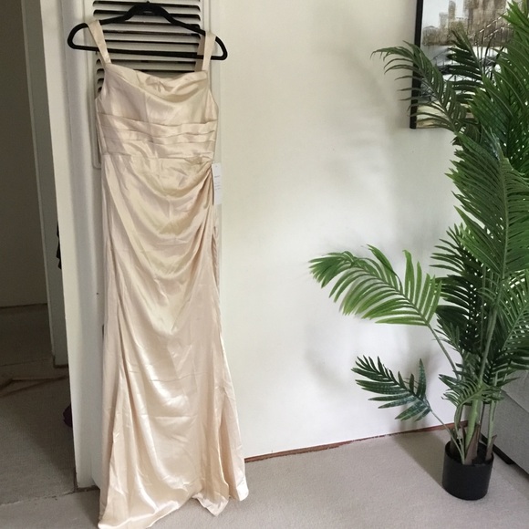 Dresses & Skirts - Elegant Champagne Satin Evening Gown